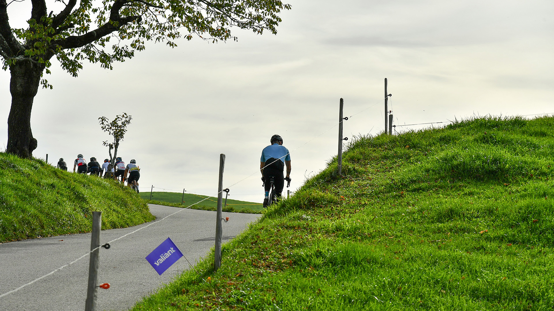Mehrere Personen fahren mit dem Fahrrad auf den Gurten bei den Gurtenclassics.