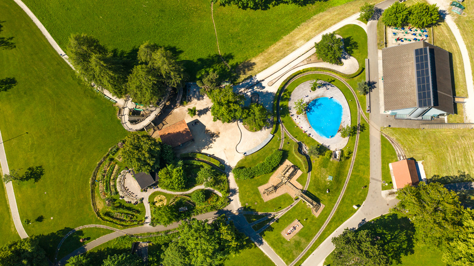 Der Spielpark auf dem Gurten aus der Vogelperspektive.